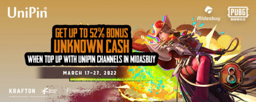 [Midasbuy – PUBGM] Maret-Bonus hingga 52% Unknown Cash!